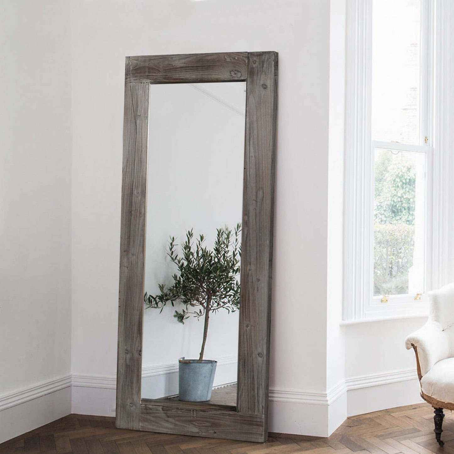 58" Dark Brown Solid Wood Freestanding and Wall Mount Accent Mirror