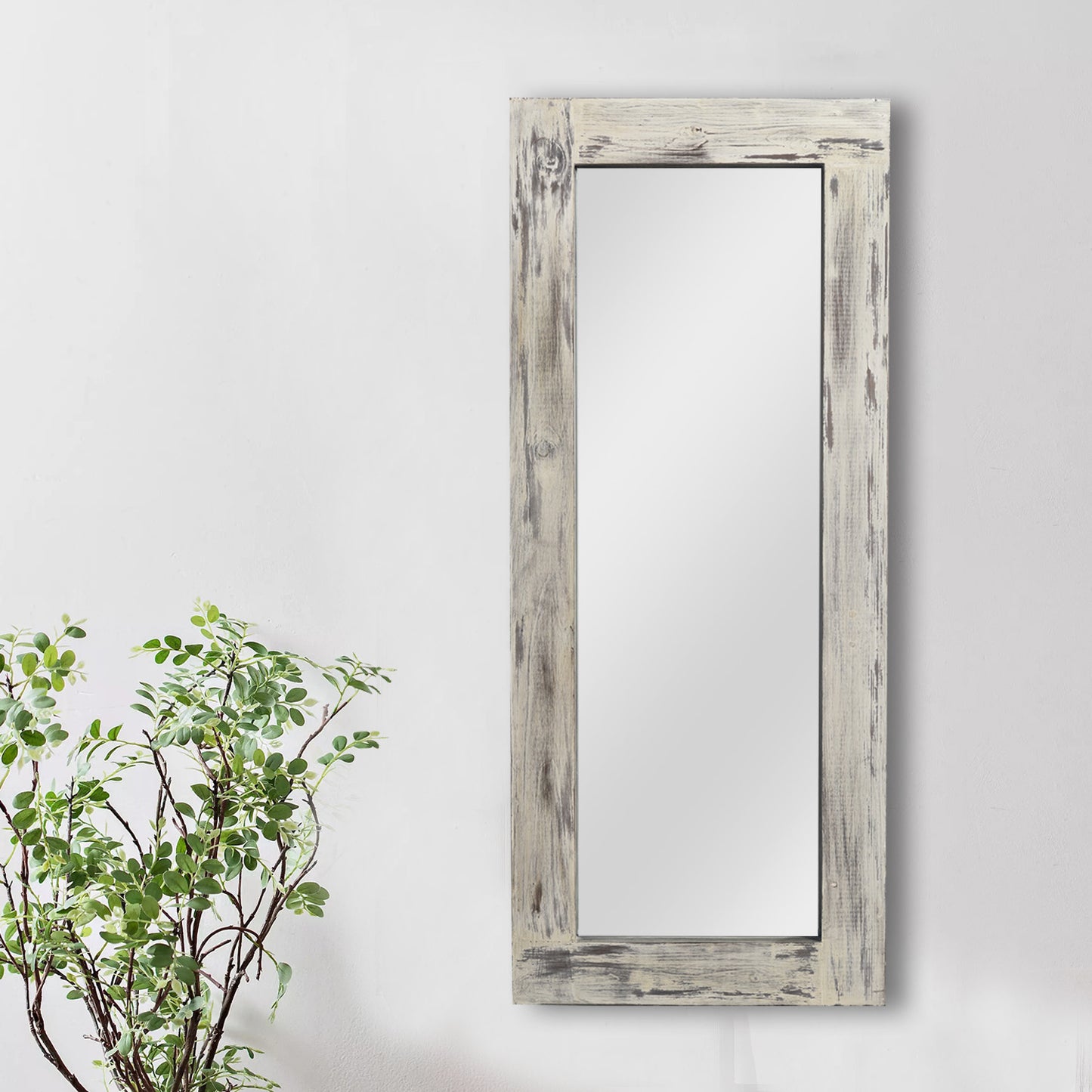58" Dark Brown Solid Wood Freestanding and Wall Mount Accent Mirror