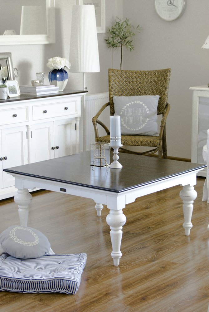 39" Brown and White Wood Square Distressed Coffee Table