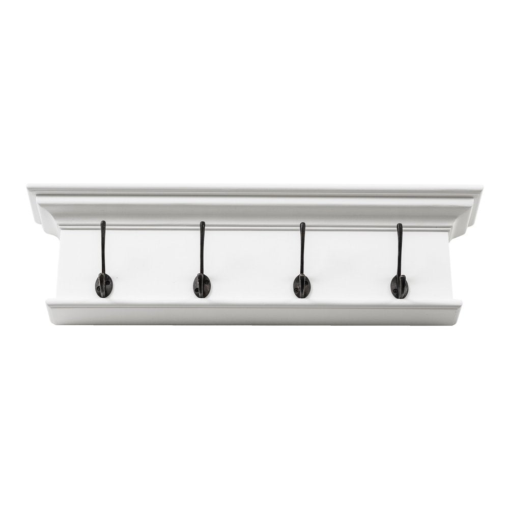 Perchero clásico de madera blanca de 28" con cuatro ganchos para colgar