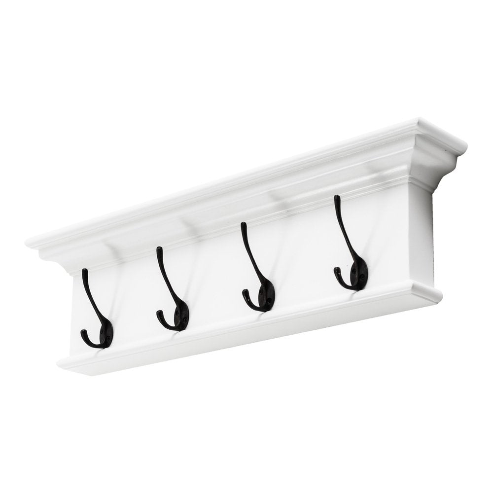 Perchero clásico de madera blanca de 28" con cuatro ganchos para colgar