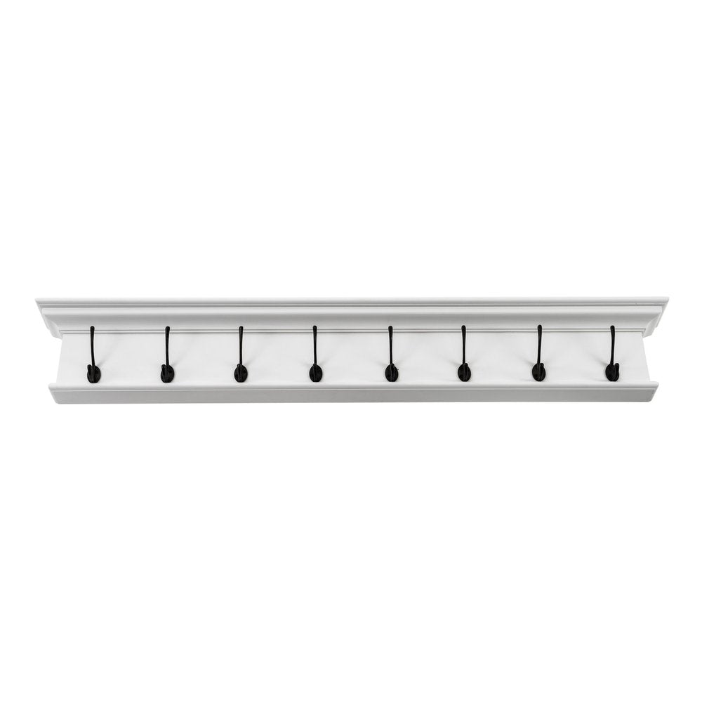 Perchero de pared de madera maciza blanca de 51" con ocho ganchos