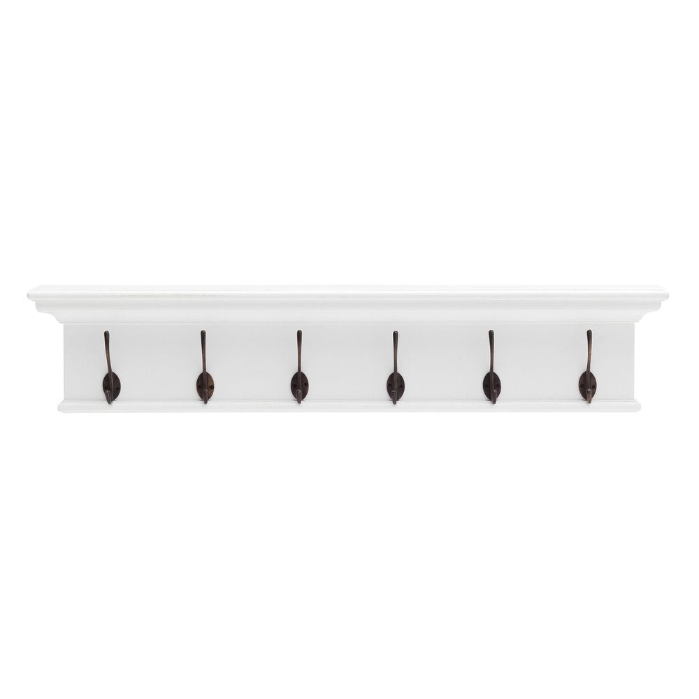 Perchero clásico de madera blanca de 39" con seis ganchos para colgar