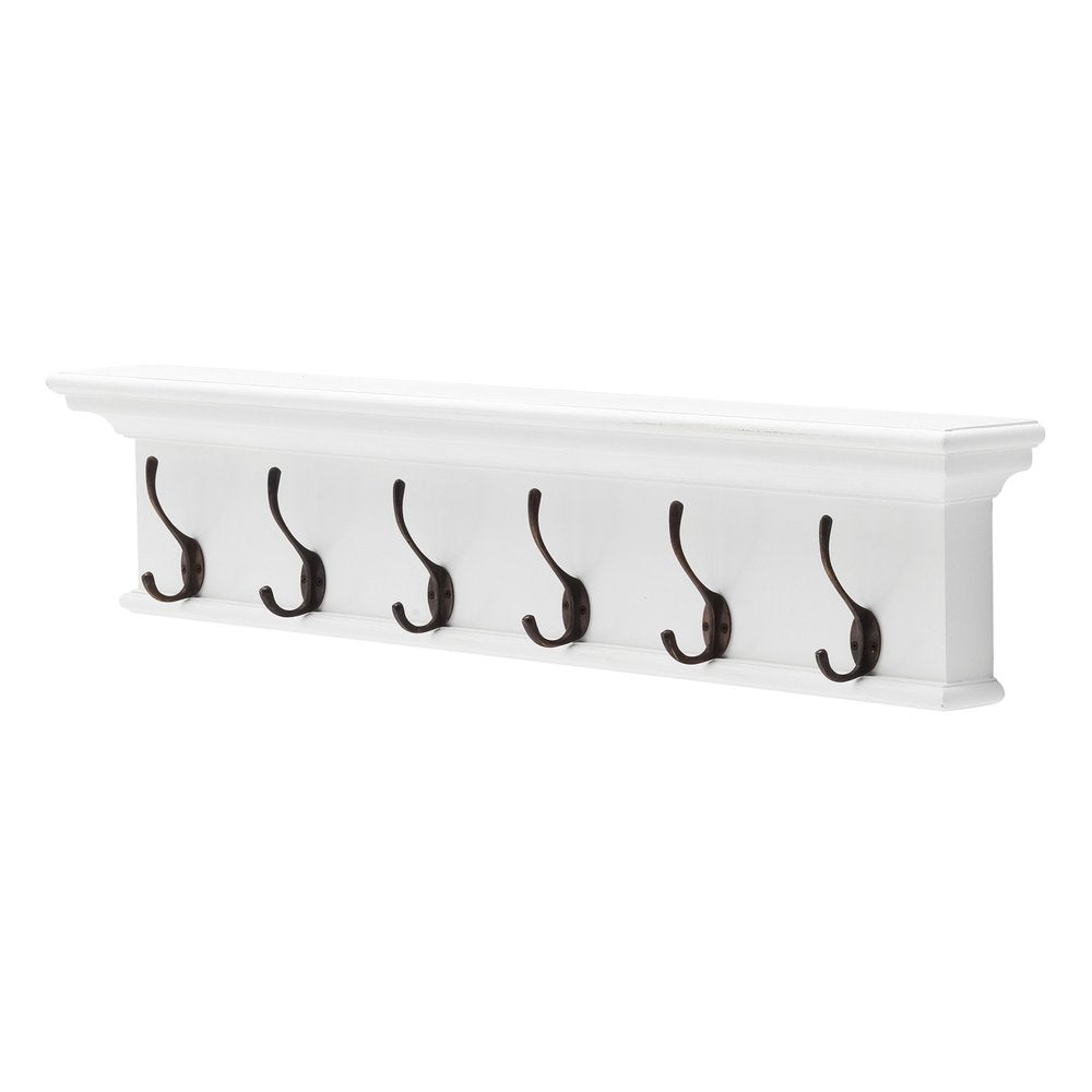Perchero clásico de madera blanca de 39" con seis ganchos para colgar