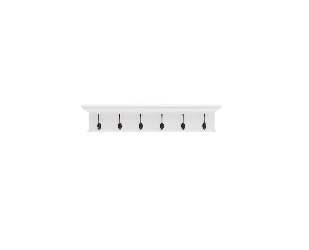 Perchero clásico de madera blanca de 39" con seis ganchos para colgar
