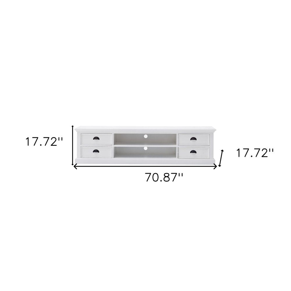 71" White Solid Wood Enclosed and Open Storage TV Stand
