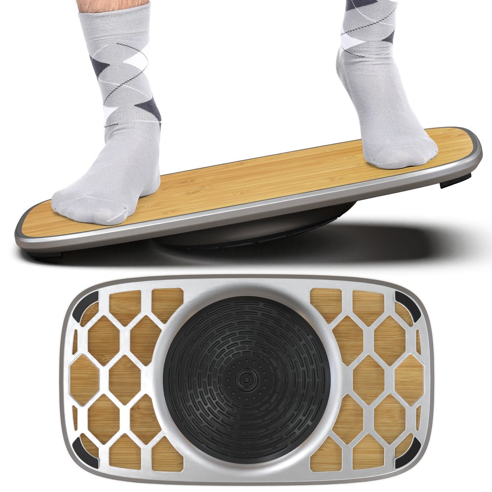 Tabla de equilibrio de escritorio de pie activo de bambú y plata