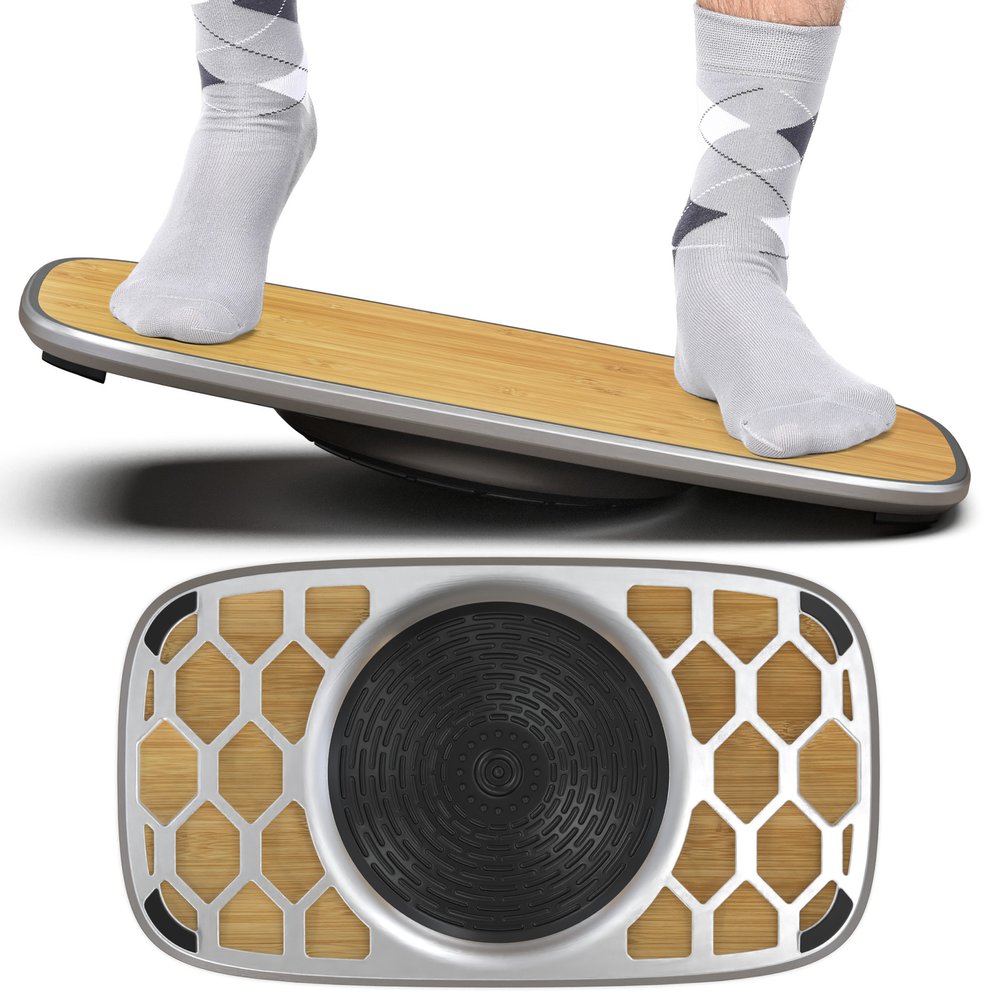 Tabla de equilibrio de escritorio de pie activo de bambú y plata