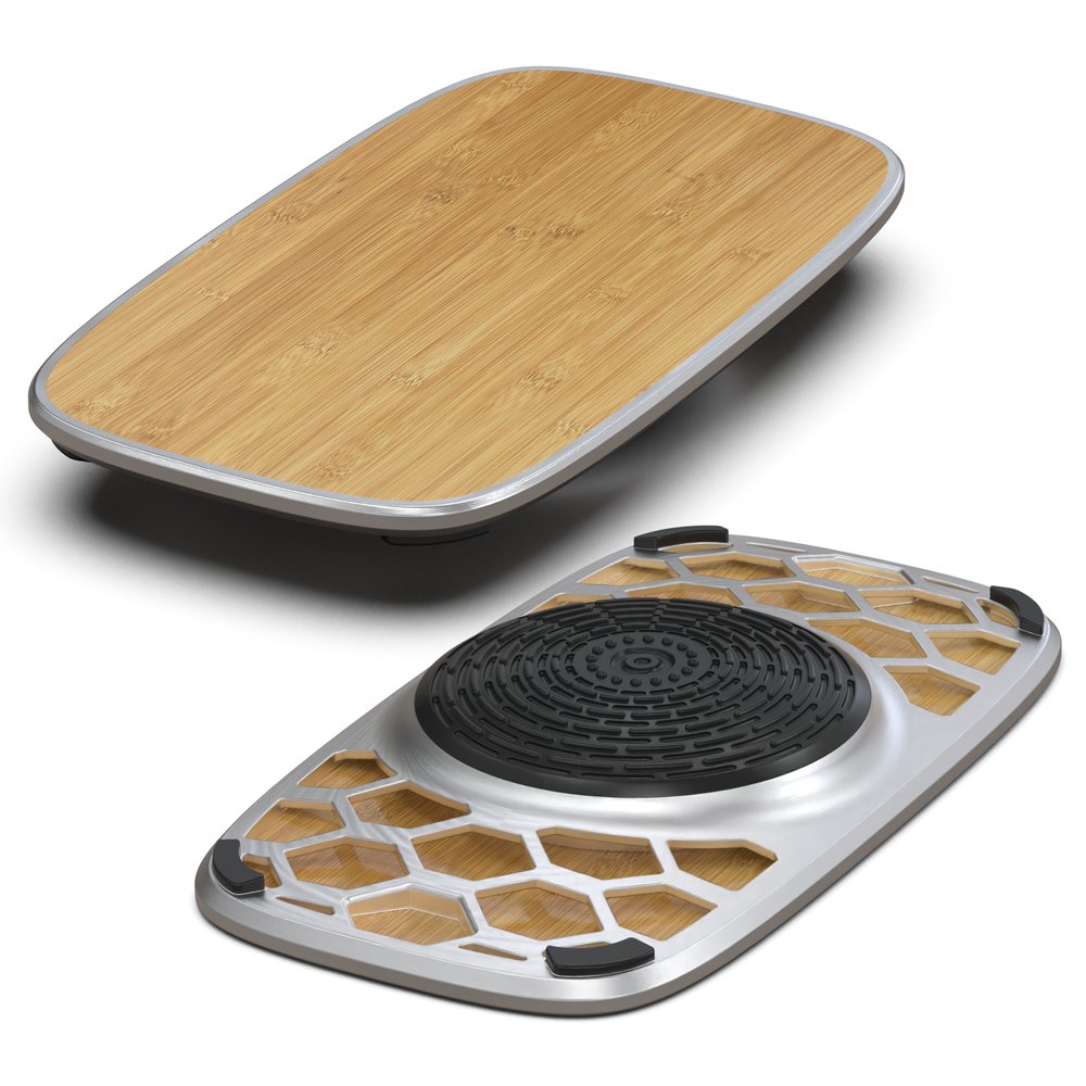 Tabla de equilibrio de escritorio de pie activo de bambú y plata