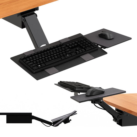 Bandeja ergonómica negra extraíble para teclado debajo del escritorio, para sentarse o pararse