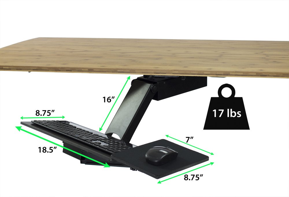 Bandeja ergonómica negra extraíble para teclado debajo del escritorio, para sentarse o pararse