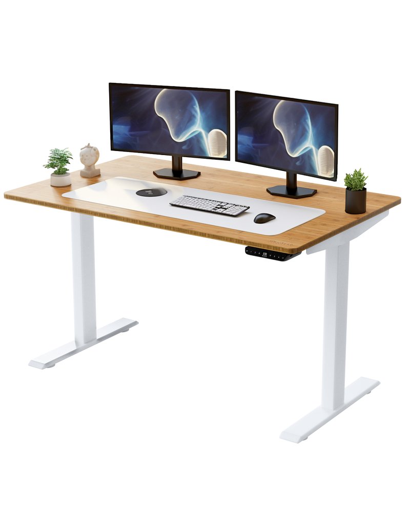 Escritorio de computadora ajustable de acero inoxidable marrón y blanco de 30"