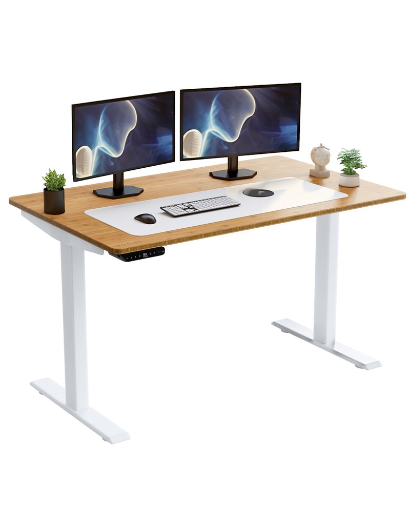 Escritorio de computadora ajustable de acero inoxidable marrón y blanco de 30"