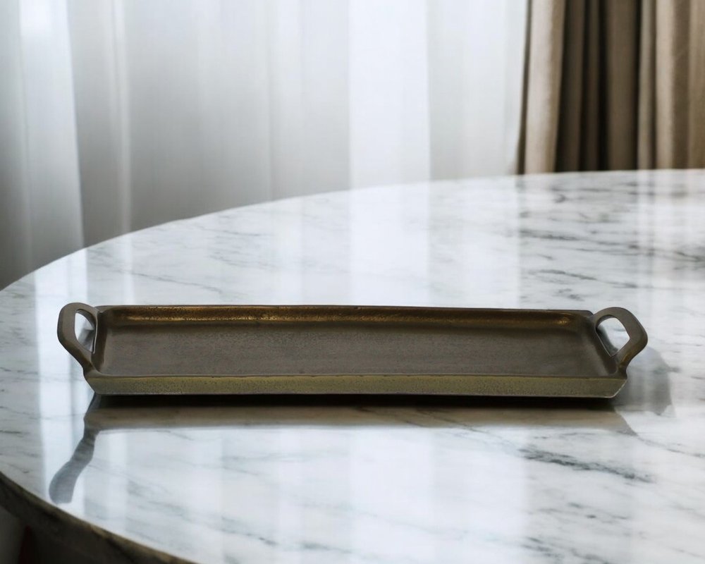 21" Antiqued Bronze Cast Iron Vanity Tray With Handles
