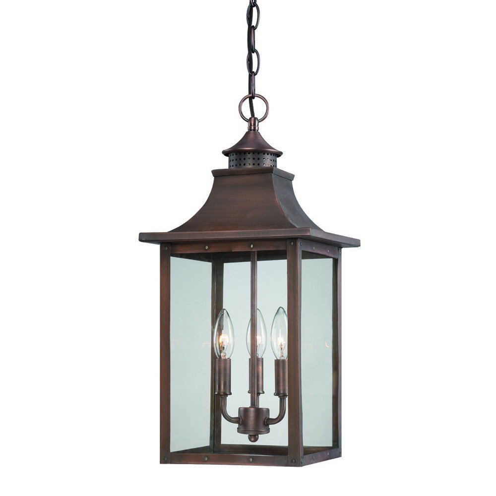 Lámpara colgante St. Charles de 3 luces con pátina de cobre