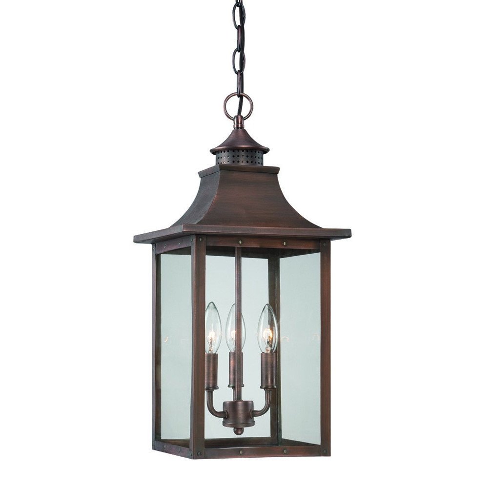 Lámpara colgante St. Charles de 3 luces con pátina de cobre