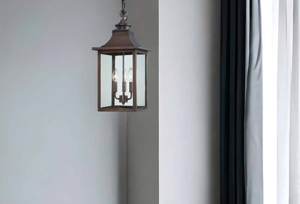 Lámpara colgante St. Charles de 3 luces con pátina de cobre