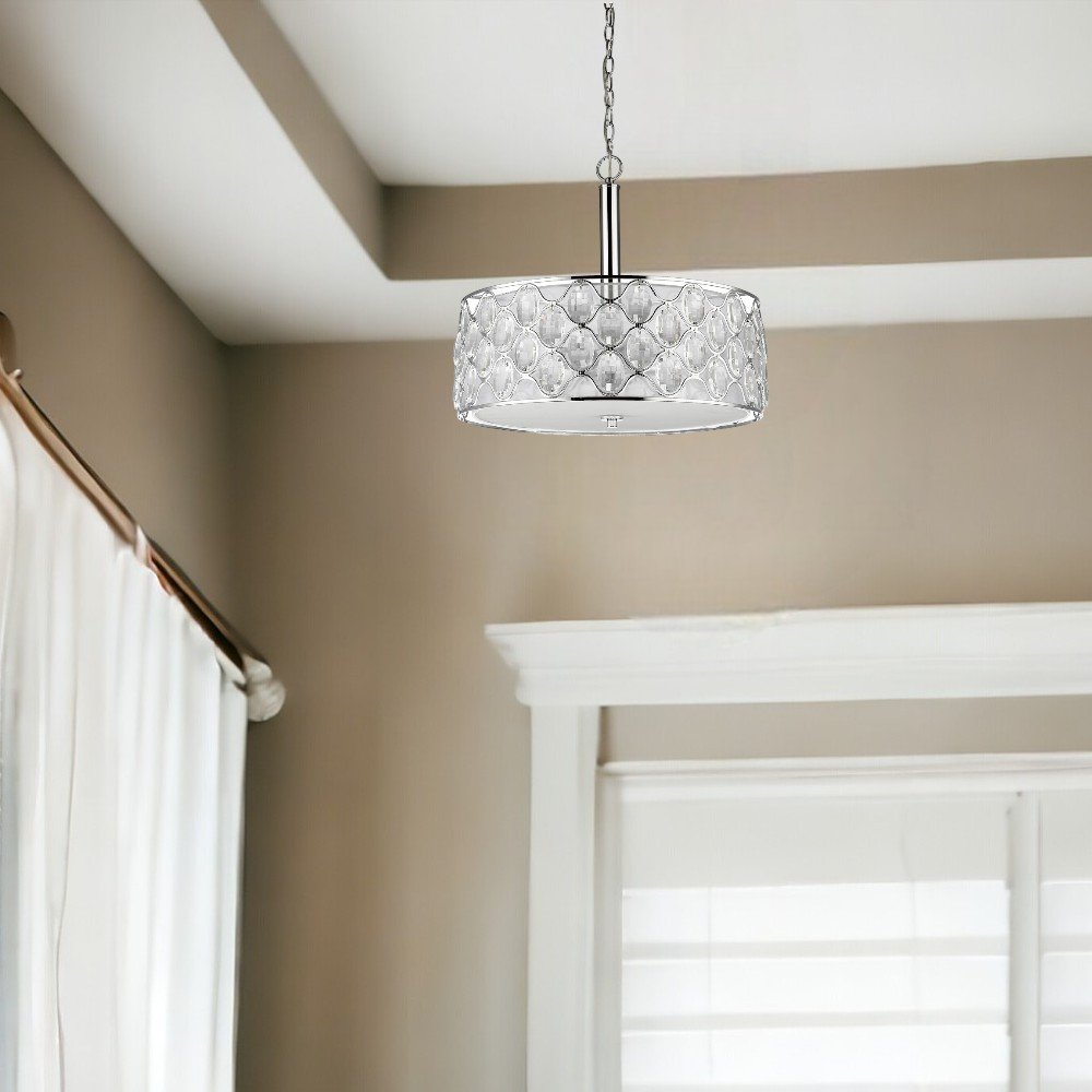 Lámpara colgante Isabella de 4 luces en níquel pulido con detalles de cristal