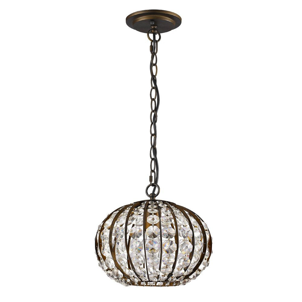 Lámpara colgante Olivia de una luz con forma de globo de cristal en bronce frotado con aceite