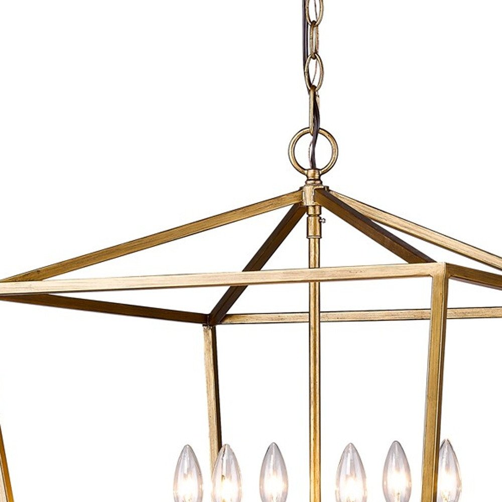 Lámpara colgante Kennedy de 6 luces en oro antiguo para vestíbulo con cristales