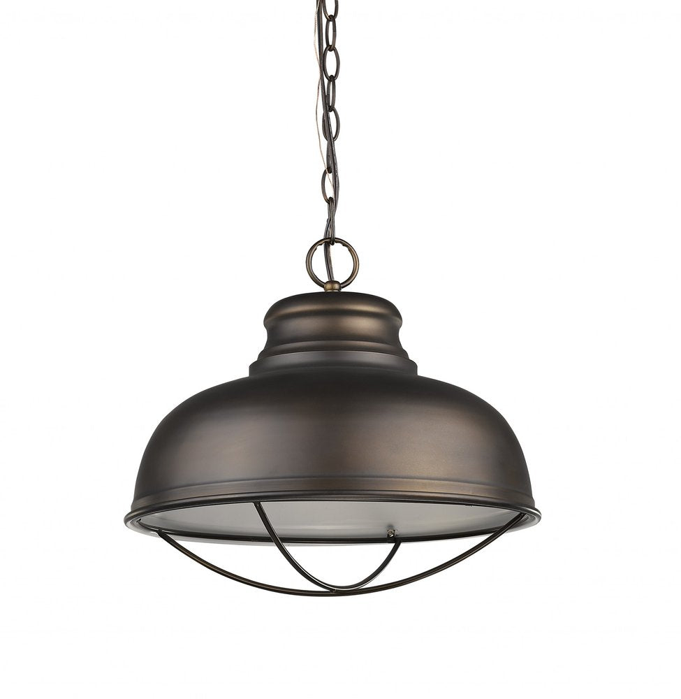 Lámpara colgante Ansen de una luz en bronce aceitado con pantalla interior blanca brillante