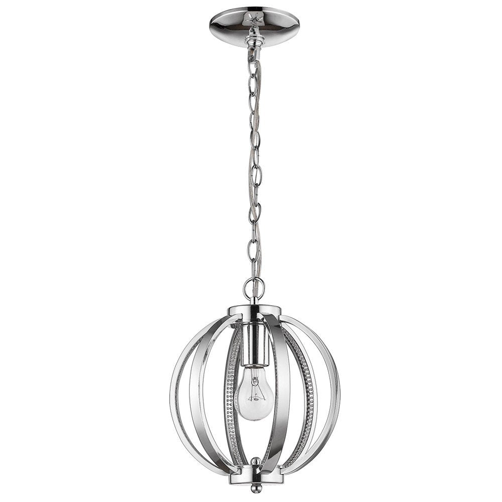 Lámpara colgante Nevaeh de una luz con forma de globo, cromada y detalles de cristal
