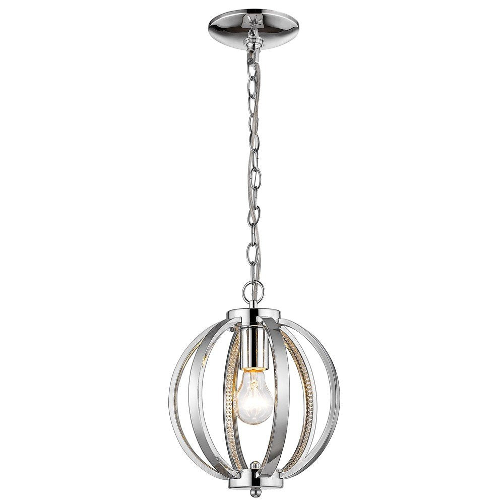 Lámpara colgante Nevaeh de una luz con forma de globo, cromada y detalles de cristal
