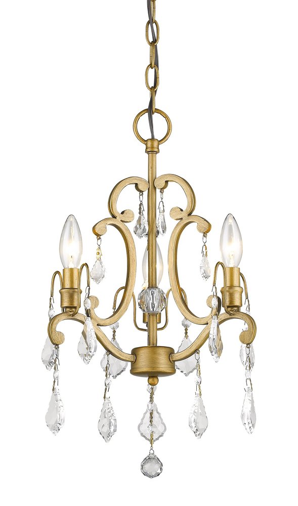 Lámpara de araña de metal con tres luces de cristal y luz regulable estilo vela dorada