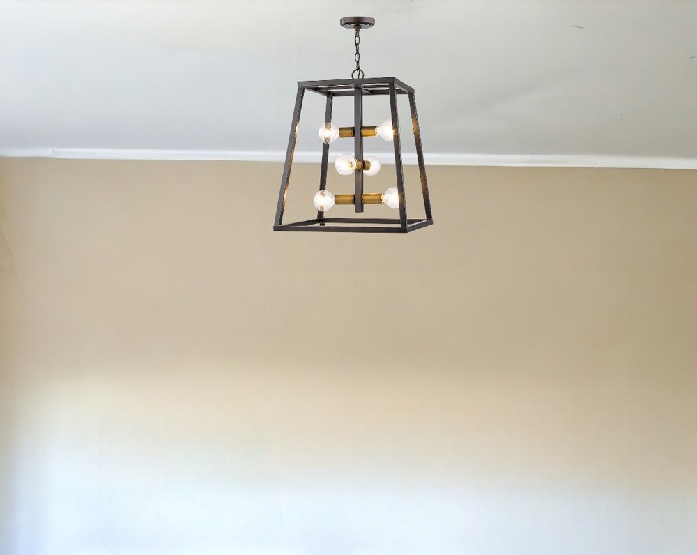 Lámpara colgante Tiberton de 6 luces para vestíbulo, de bronce aceitado, con casquillos de latón antiguo