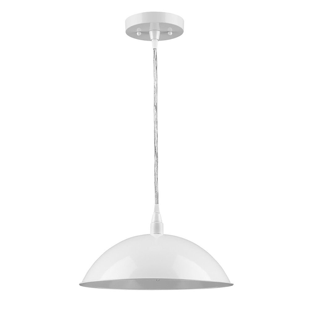 Lámpara colgante de metal blanco con pantalla de cúpula