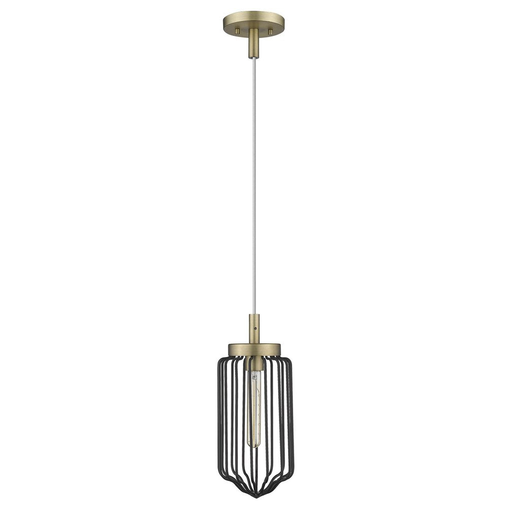 Lámpara colgante de jaula de metal dorado y negro