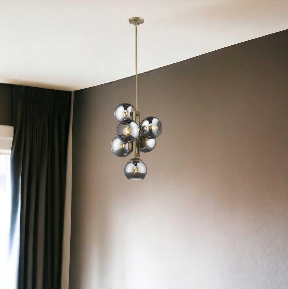 Lámpara colgante Lunette de latón envejecido de 6 luces