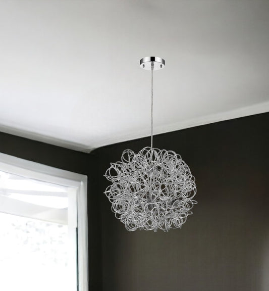 Lámpara colgante Mingle de 3 luces en cromo pulido con pantalla de alambre de aluminio cromado facetado