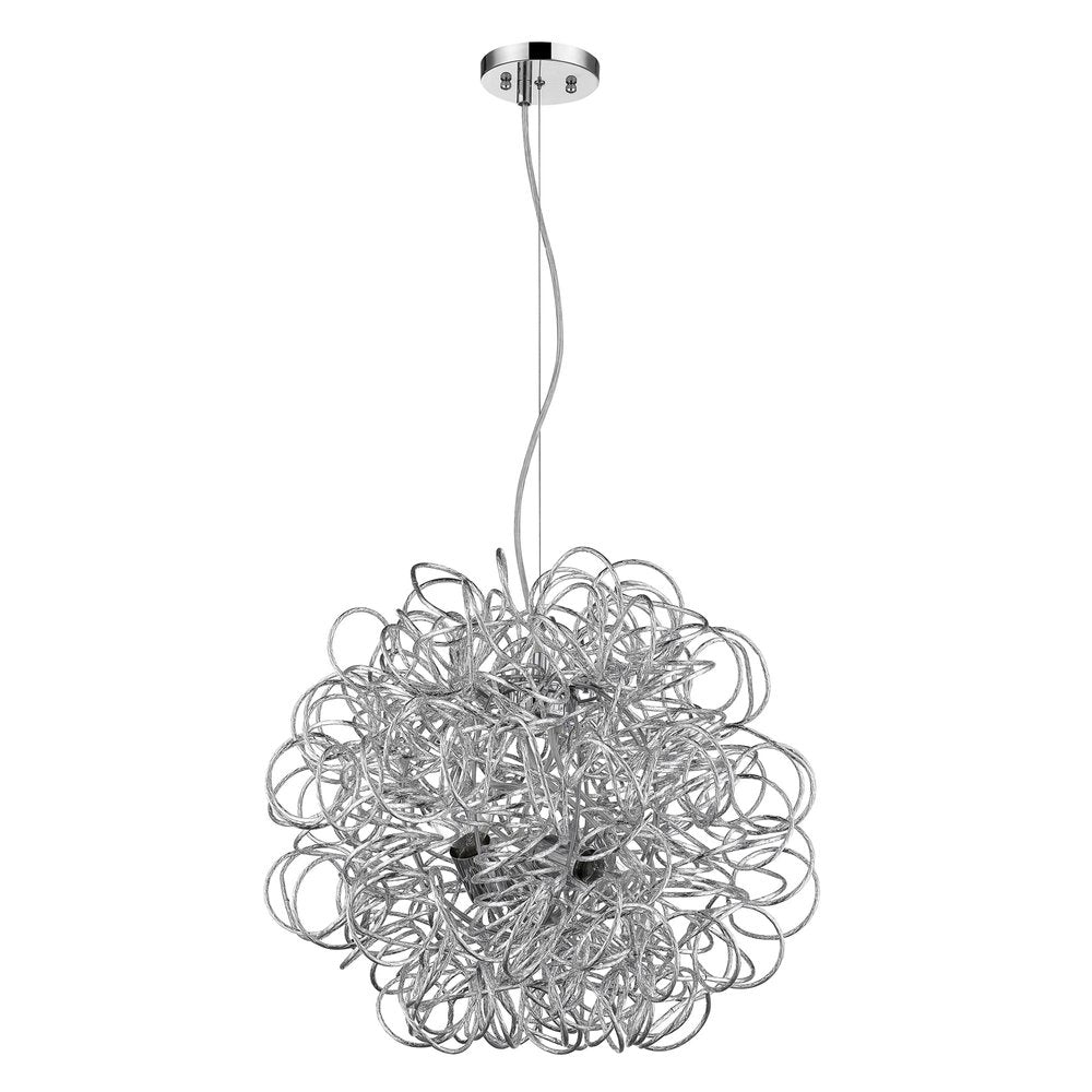 Lámpara colgante Mingle de 4 luces en cromo pulido con pantalla de alambre de aluminio cromado facetado