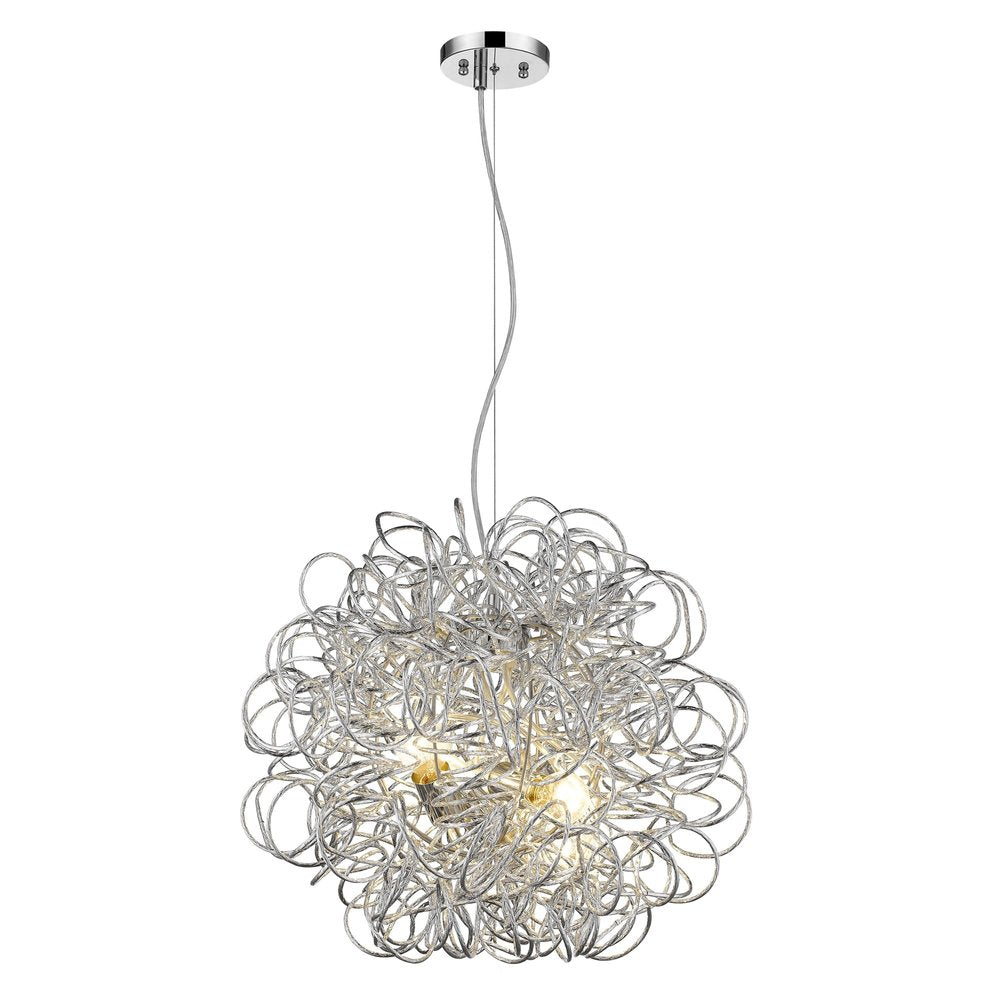 Lámpara colgante Mingle de 4 luces en cromo pulido con pantalla de alambre de aluminio cromado facetado