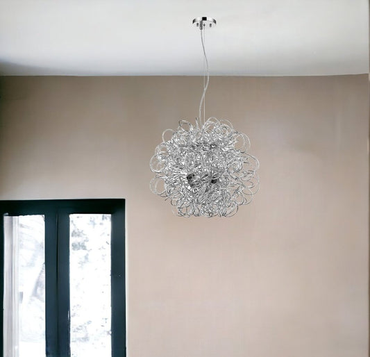 Lámpara colgante Mingle de 4 luces en cromo pulido con pantalla de alambre de aluminio cromado facetado