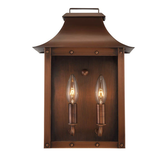 Aplique de pared de bolsillo Manchester de 2 luces con pátina de cobre