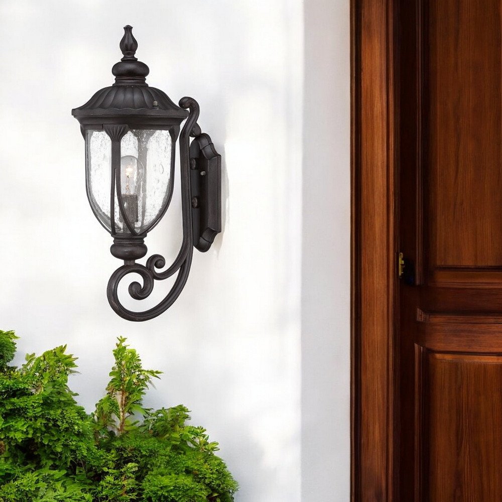 Lámpara de pared tipo farol XL de aluminio fundido y vidrio color negro
