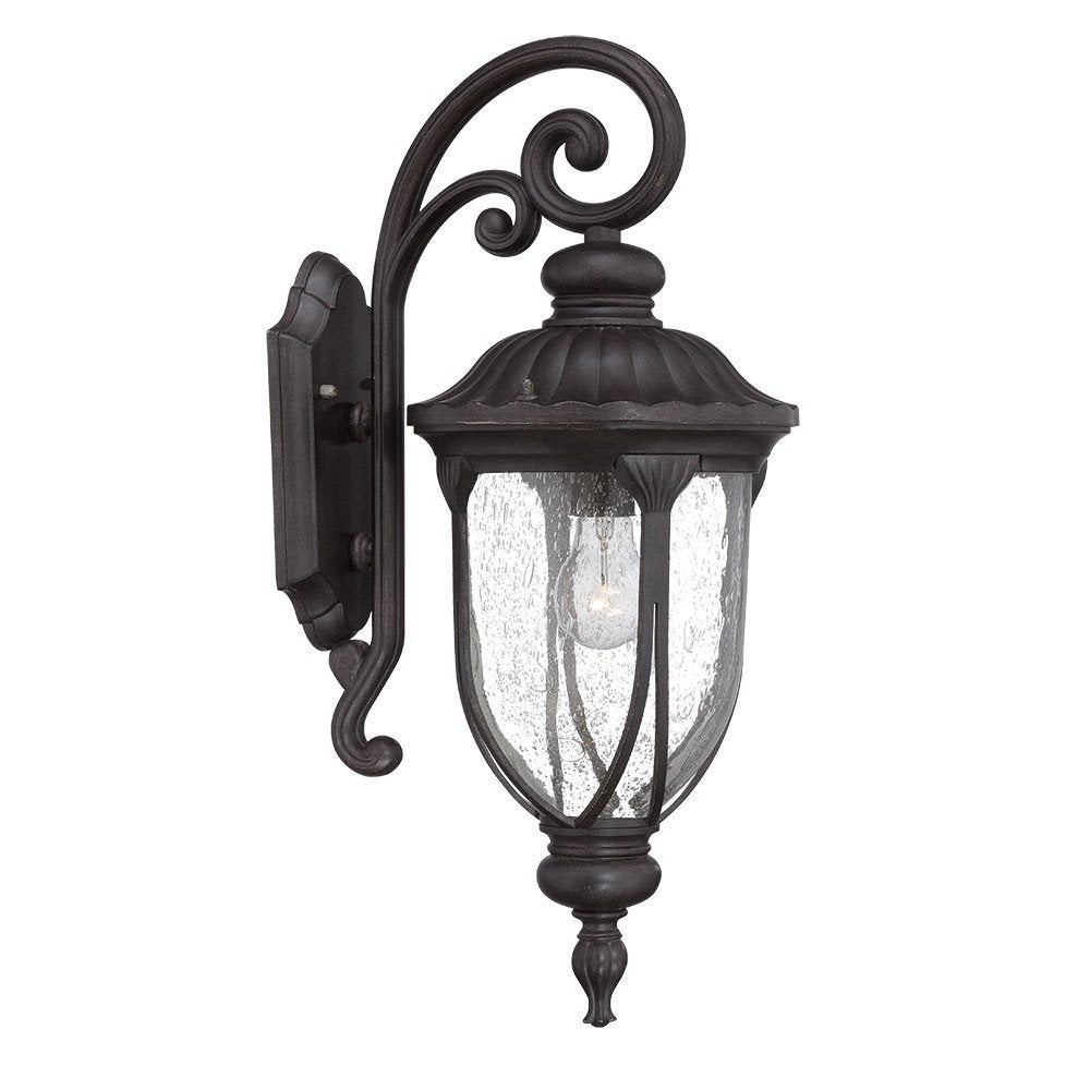 Aplique de pared con farol de cristal y aluminio fundido negro XL