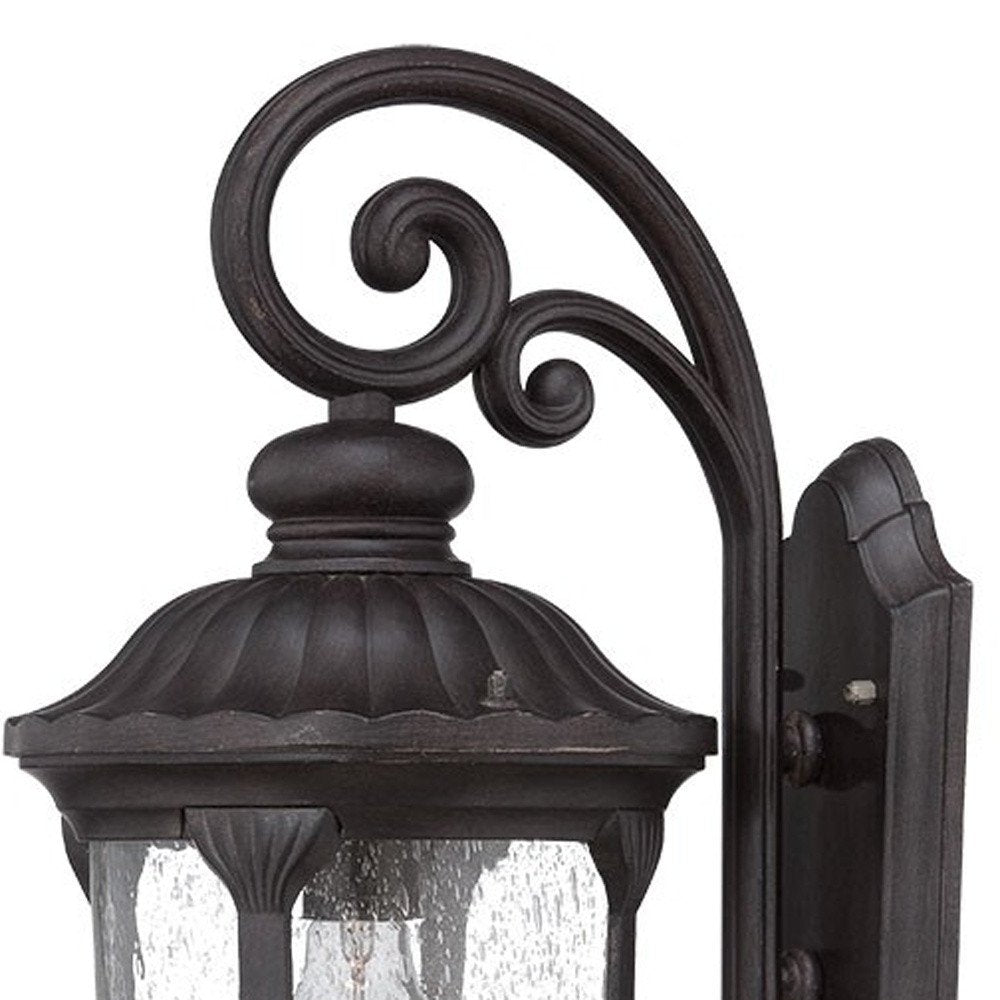 Aplique de pared con farol de cristal y aluminio fundido negro XL