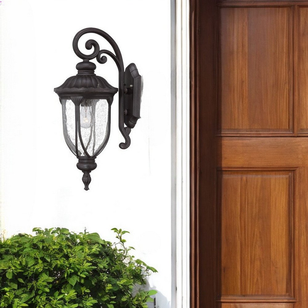 Aplique de pared con farol de cristal y aluminio fundido negro XL