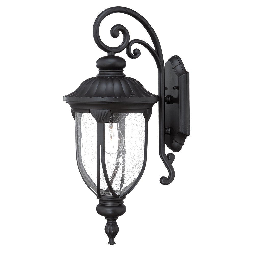 Aplique de pared con farol de aluminio fundido de vidrio negro mate XL