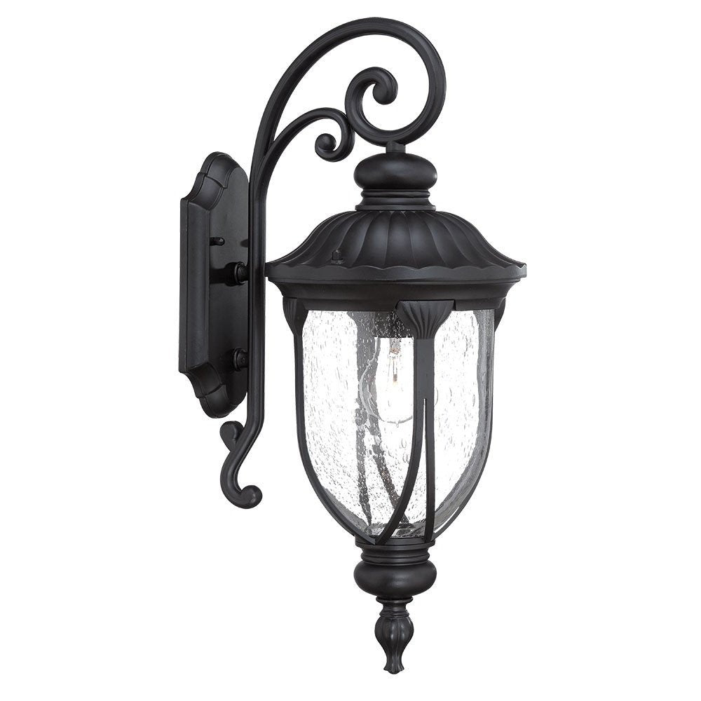 Aplique de pared con farol de aluminio fundido de vidrio negro mate XL