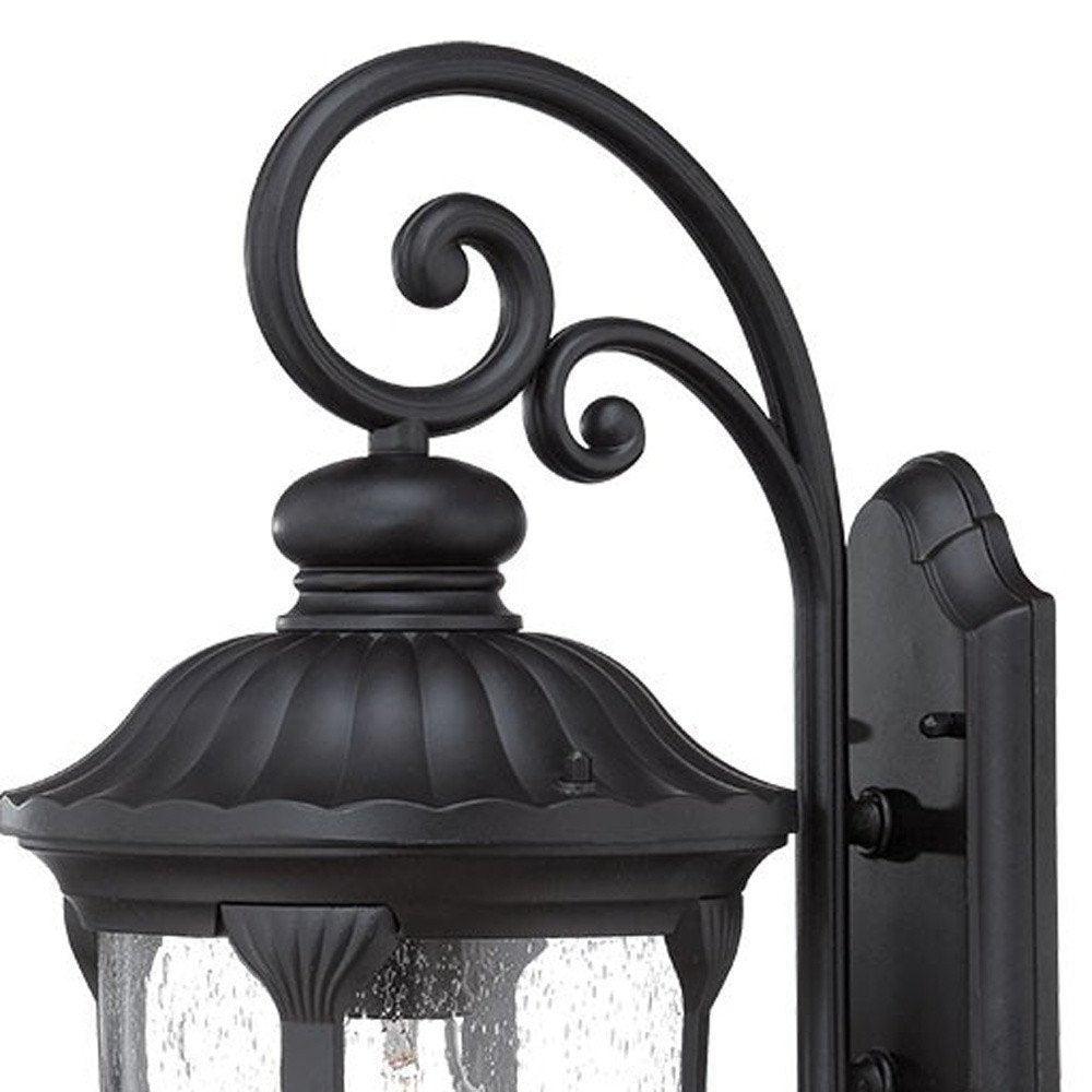 Aplique de pared con farol de aluminio fundido de vidrio negro mate XL