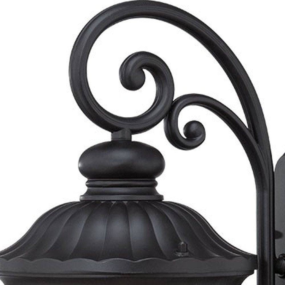 Aplique de pared con farol de aluminio fundido de vidrio negro mate XL