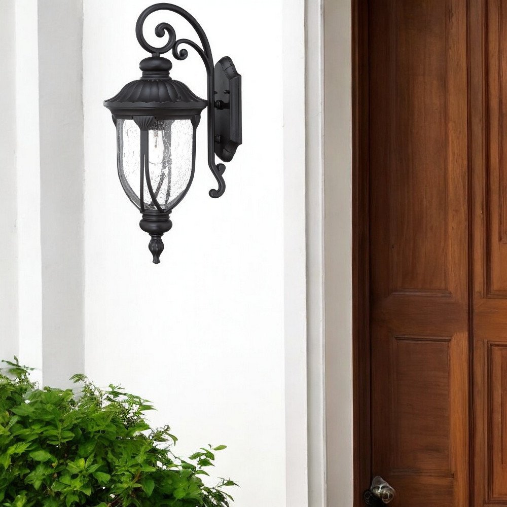 Aplique de pared con farol de aluminio fundido de vidrio negro mate XL