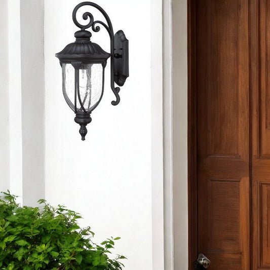 Aplique de pared con farol de aluminio fundido de vidrio negro mate XL
