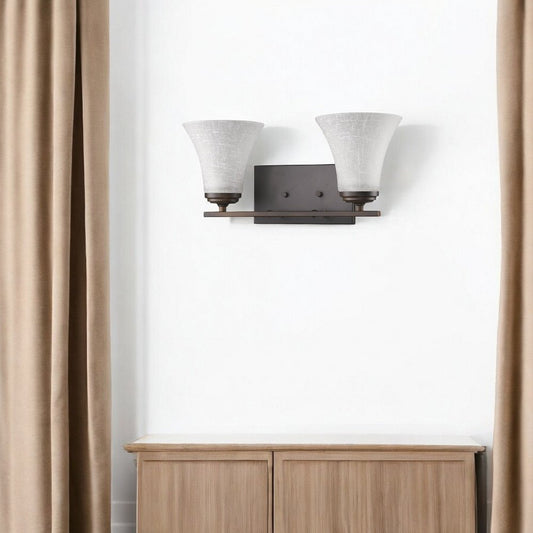 Aplique de pared de dos luces de bronce con pantalla de cristal cónico
