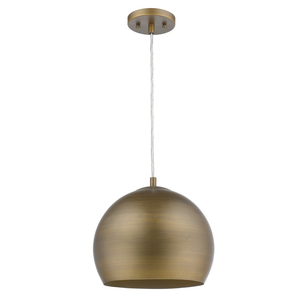 Lámpara colgante Latitude de una luz, pintada a mano, de oro antiguo con pantalla interior dorada