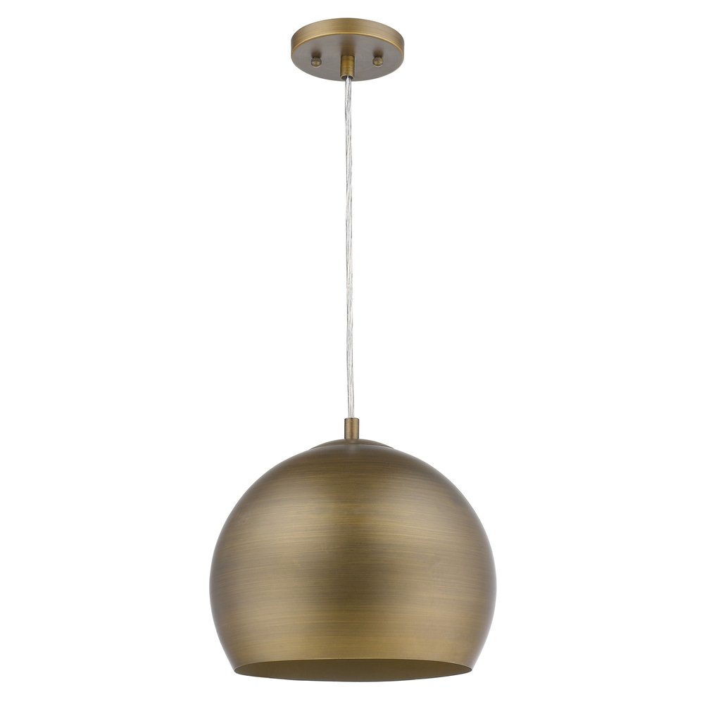 Lámpara colgante Latitude de una luz, pintada a mano, de oro antiguo con pantalla interior dorada